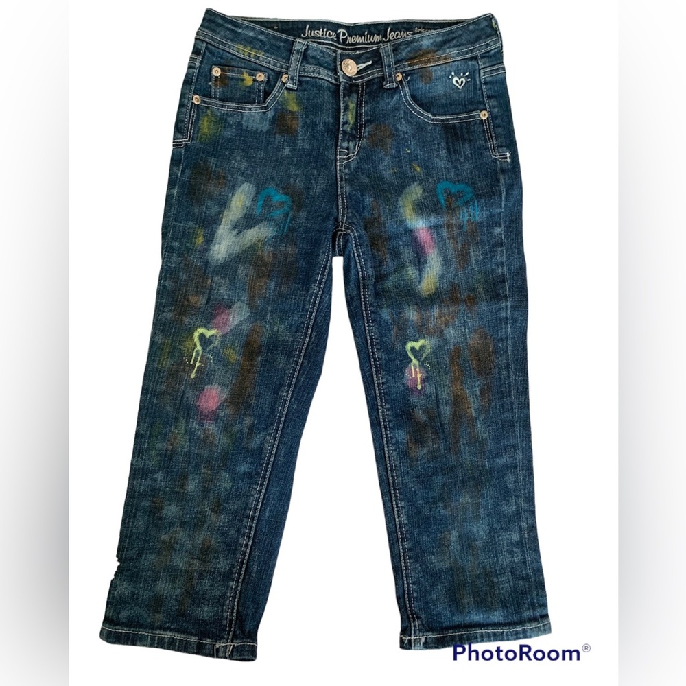 Justice Premium Cropped Jeans Girls Size 14R Blue Simply Low Capri Multicolor